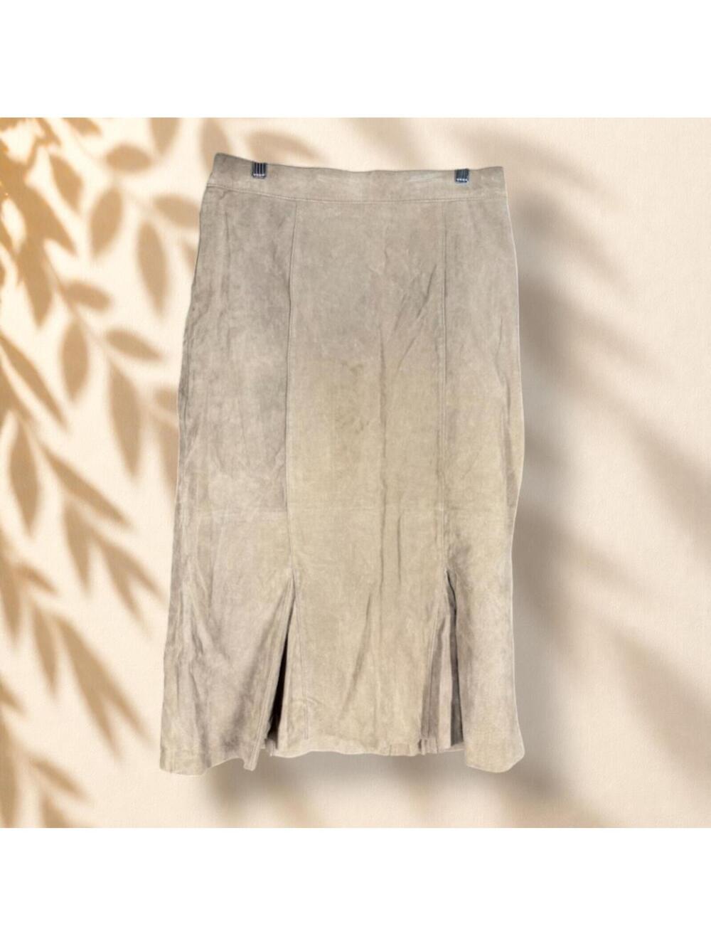 J.G. Hook Skirt Women 14W Plus Beige A-Line Midi Leather Lined Mid Rise Casual